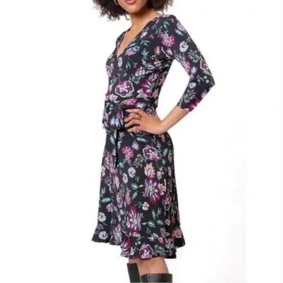 Leota Libby Faux Wrap Knit Dress Size Small New With Tags Dark Floral - Picture 6 of 13